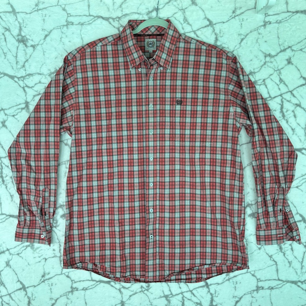 CINCH Shirt Men’s L Western Pink Black Plaid Classic Button Down Rodeo Cowboy